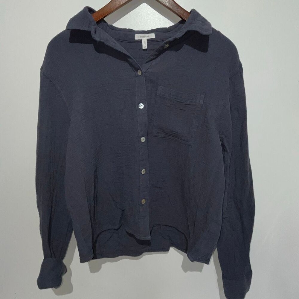Maurices Women's Navy Blue Gauzy 100% Cotton Long Sleeve Button Up Shirt XS NWT